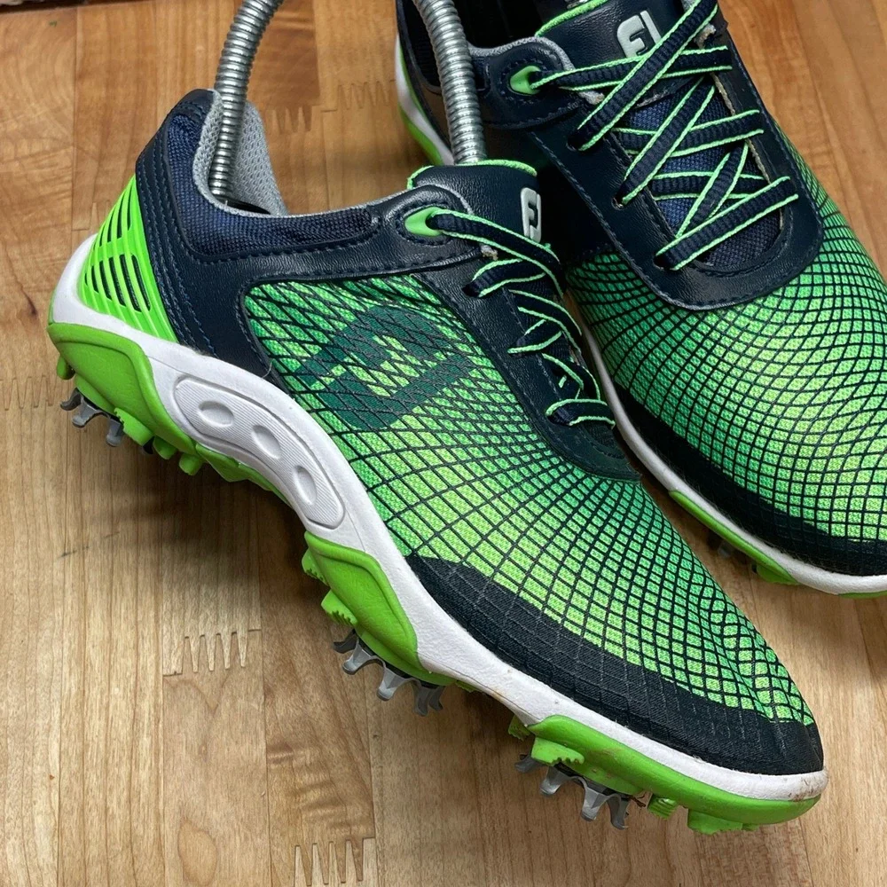 FootJoy Junior 45098 Spiked Golf Shoes Green Navy Blue Kids Size 2 M
